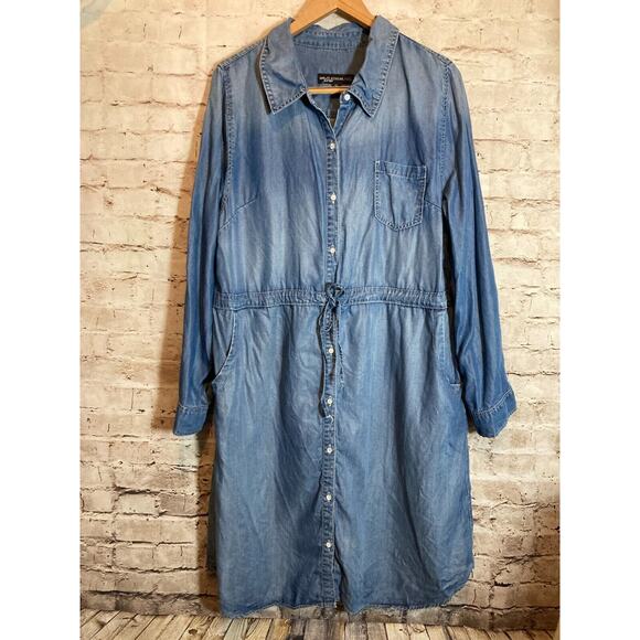 Lee‎ Platinum Label Shirt Dress Womens 18 Chambray Blue Full Button Front Midi - Picture 1 of 16